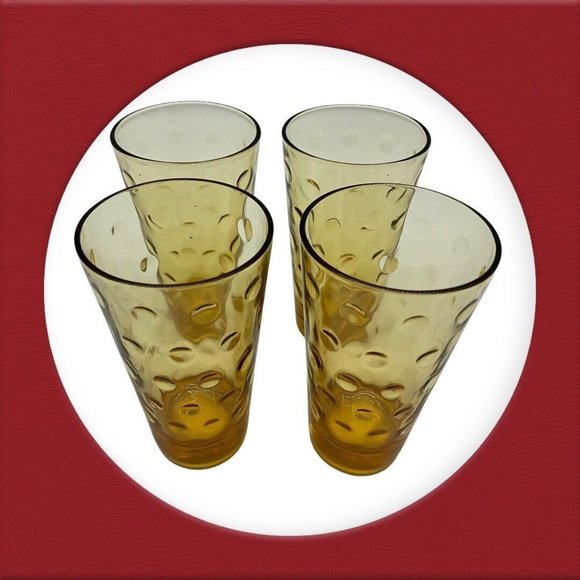 Hazel Atlas Vintage Gold Capri Dot Tumblers MCM Size 5.25 Inches High, Set of 4 - Picture 3 of 15